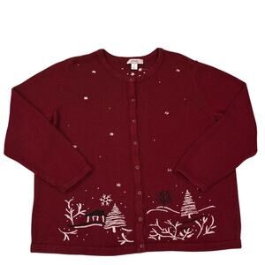 CJ Banks Sweater Womens Sz 2XL Red Cardigan Knit Button Front Long Sleeve Winter